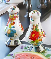 MacKenzie-Childs White Flower Market Enamel Large Salt & Pepper Shaker Set