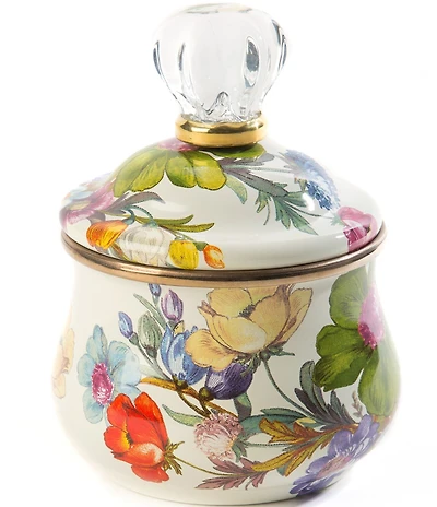 MacKenzie-Childs White Flower Market Enamel Lidded Sugar Bowl