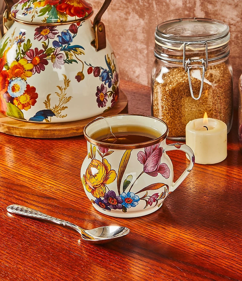 MacKenzie-Childs White Flower Market Enamel Mug