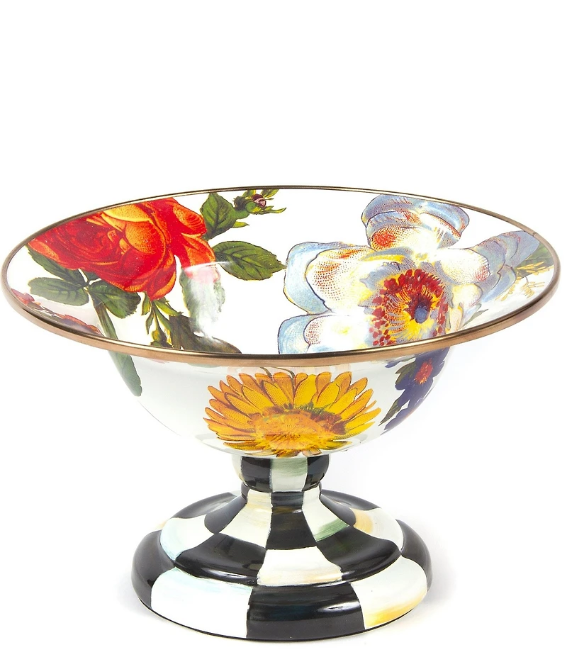 MacKenzie-Childs White Flower Market Footed Compote