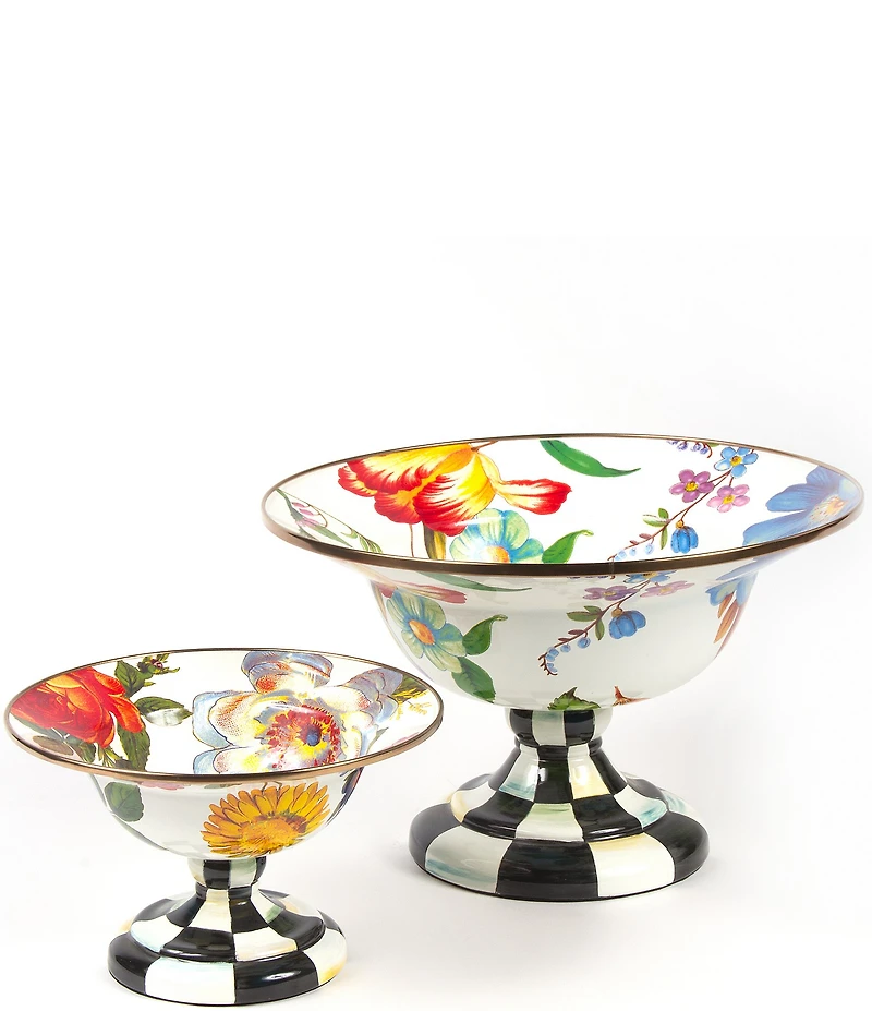 MacKenzie-Childs White Flower Market Large Compote