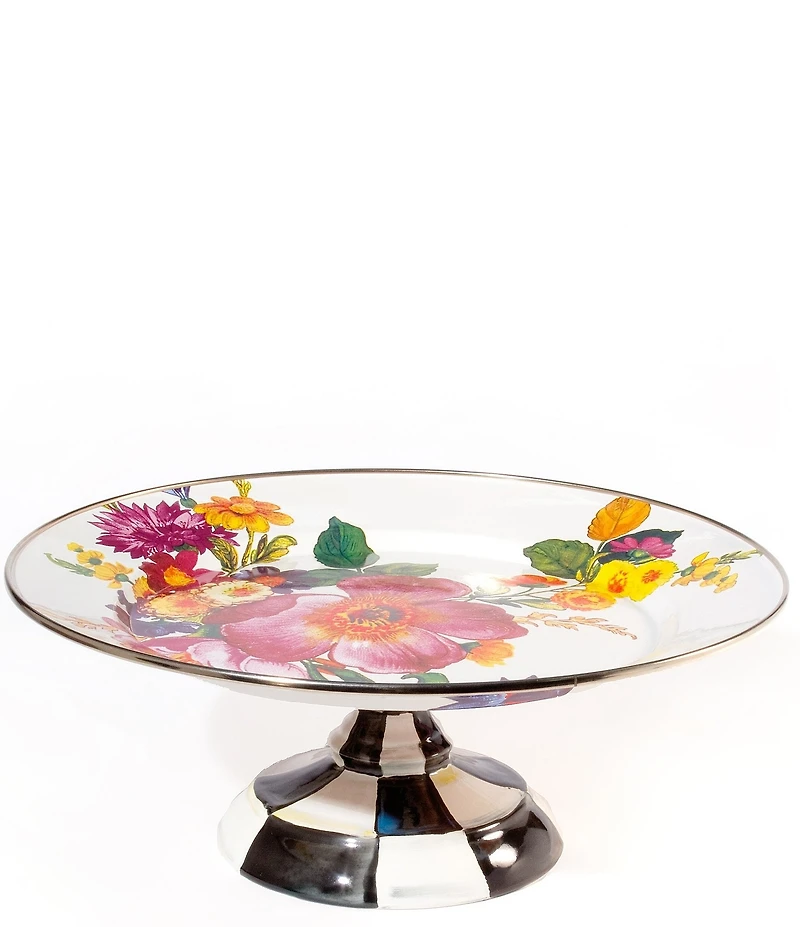 MacKenzie-Childs White Flower Market Small Pedestal Platter