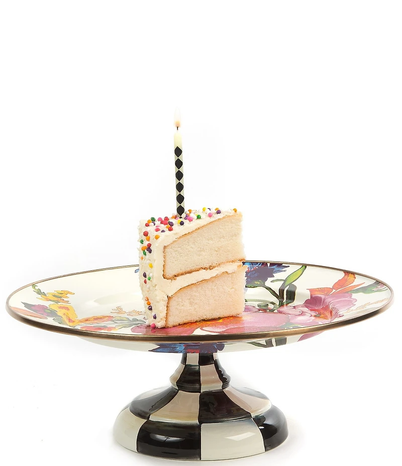 MacKenzie-Childs White Flower Market Small Pedestal Platter