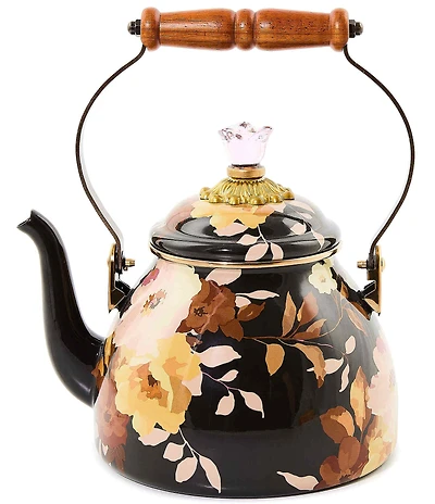 MacKenzie-Childs Wild Rose Brown 2 Quart Tea Kettle