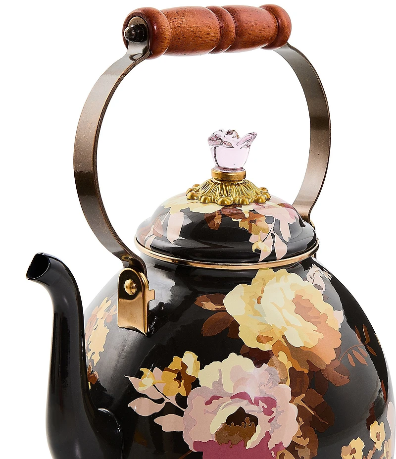 MacKenzie-Childs Wild Rose Brown 3 Quart Tea Kettle