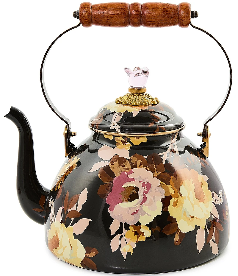 MacKenzie-Childs Wild Rose Brown 3 Quart Tea Kettle