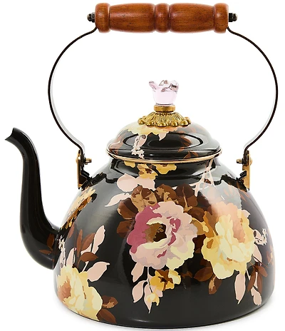 MacKenzie-Childs Wild Rose Brown 3 Quart Tea Kettle