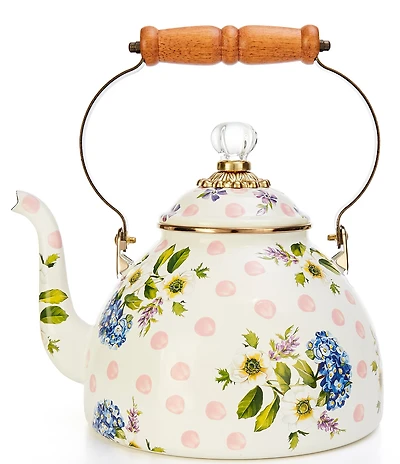 MacKenzie-Childs Wildflowers Pink Enamel Tea Kettle, 3 Qt.
