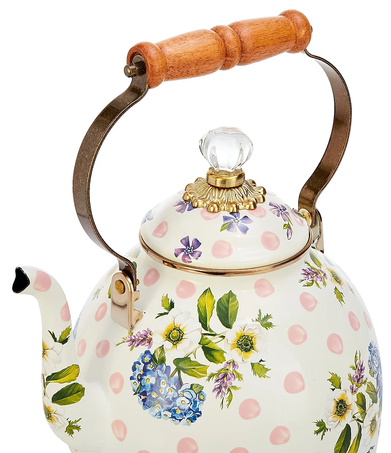 MacKenzie-Childs Wildflowers Pink Enamel Tea Kettle, 3 Qt.