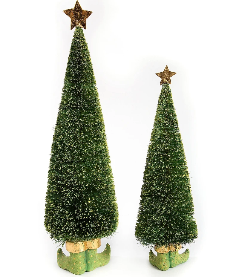 MacKenzie-Childs x Patience Brewster Holiday Collection Dash Away Sisal Elf Tree Figurines