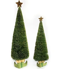 MacKenzie-Childs x Patience Brewster Holiday Collection Dash Away Sisal Elf Tree Figurines