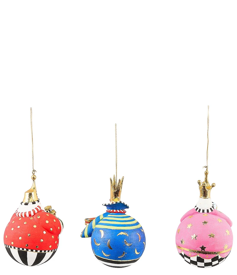 MacKenzie-Childs x Patience Brewster Holiday Collection Nativity Jolly Wisemen Ball Ornaments, Set of 3