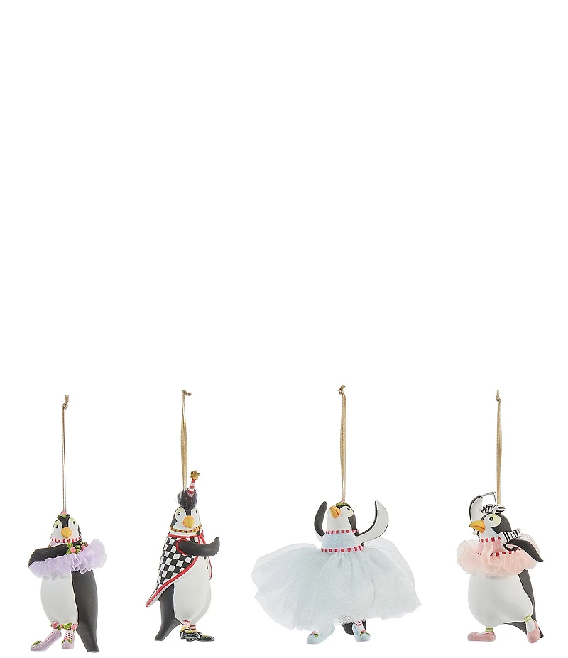 MacKenzie-Childs x Patience Brewster Holiday Collection Penguins En Pointe Mini Ornaments, Set of 4