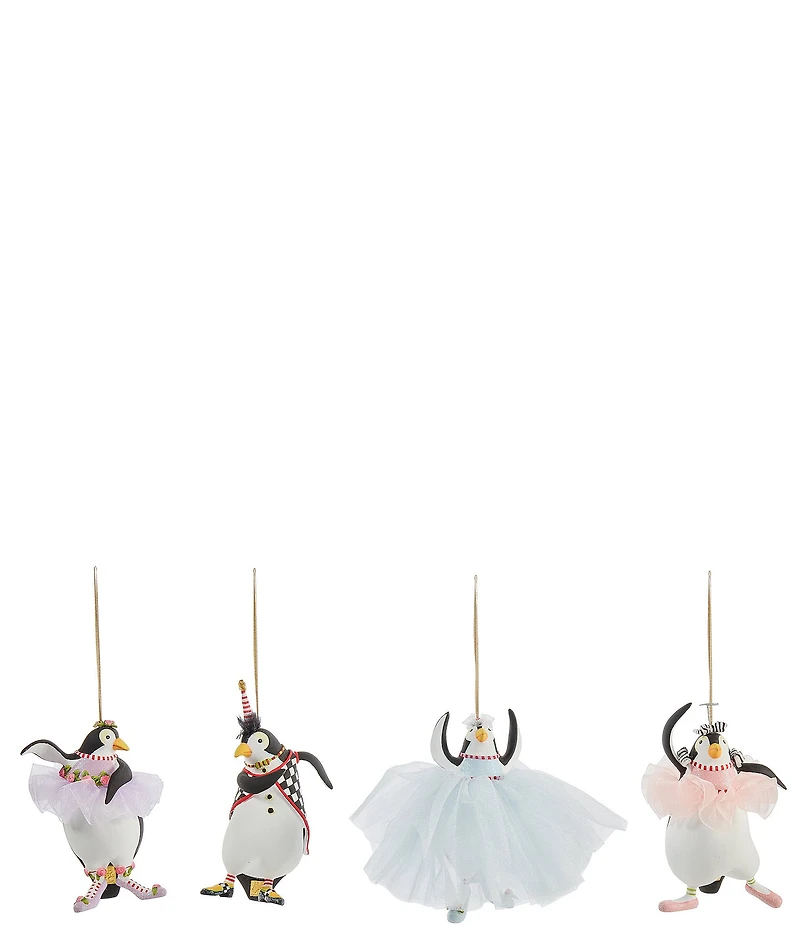 MacKenzie-Childs x Patience Brewster Holiday Collection Penguins En Pointe Ornaments, Set of 4