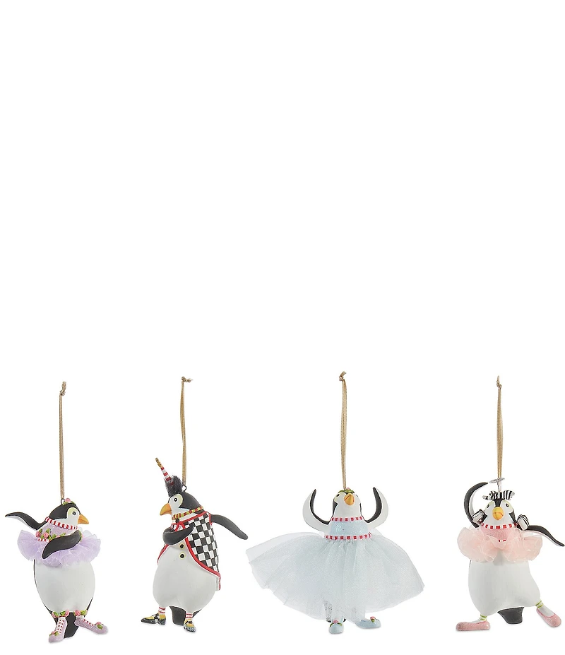 MacKenzie-Childs x Patience Brewster Holiday Collection Penguins En Pointe Ornaments, Set of 4