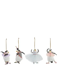 MacKenzie-Childs x Patience Brewster Holiday Collection Penguins En Pointe Ornaments, Set of 4