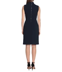 Maggy London Asymmetrical Neck Sleeveless Draped Scuba Crepe Sheath Dress