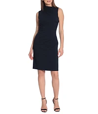 Maggy London Asymmetrical Neck Sleeveless Draped Scuba Crepe Sheath Dress