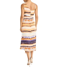 Maggy London Boat Neck Sleeveless Printed Satin Georgette Midi Dress