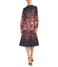Maggy London Bubble Crepe Long Sleeve Floral Midi Dress