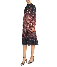 Maggy London Bubble Crepe Long Sleeve Floral Midi Dress