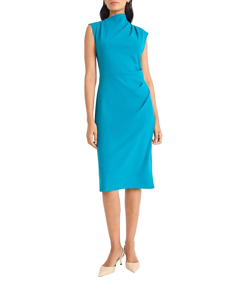 Maggy London Cap Sleeve Draped Sheath Midi Dress