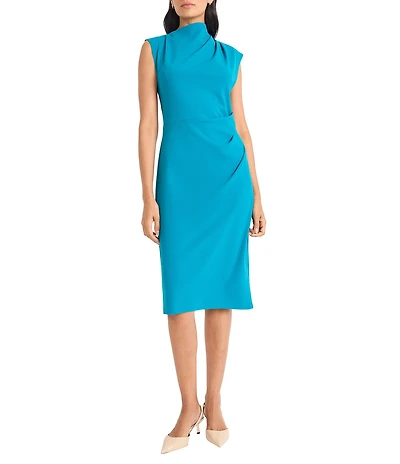 Maggy London Cap Sleeve Draped Sheath Midi Dress