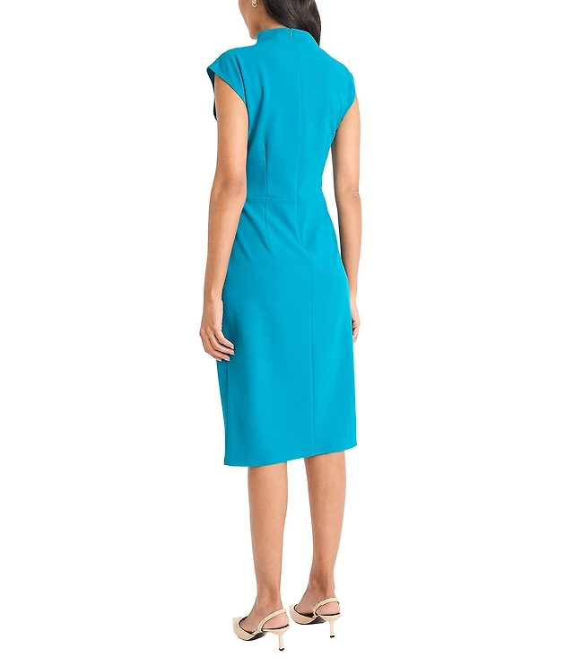 maggy london mock neck short sleeve draped midi sheath dress Maggy London Draped Midi Sheath Dress - Overstock