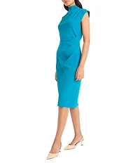 Maggy London Cap Sleeve Draped Sheath Midi Dress