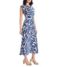 Maggy London Charmeuse Leaf Print Cap Sleeve Midi Dress