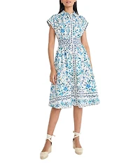 Maggy London Cotton Cap Sleeve Collared Button Detail Midi Dress