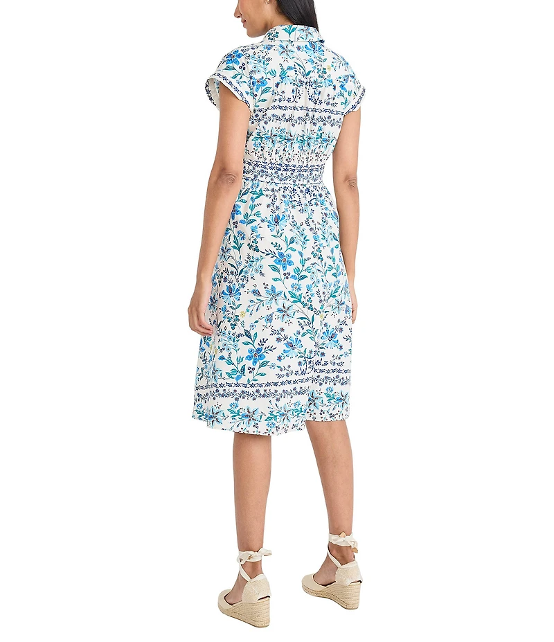 Maggy London Cotton Cap Sleeve Collared Button Detail Midi Dress