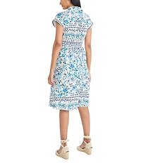 Maggy London Cotton Cap Sleeve Collared Button Detail Midi Dress