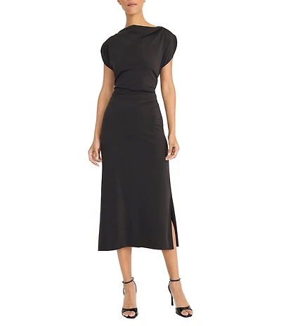 Maggy London Cowl Neck Spilt Sleeve Techno Jersey Midi Dress