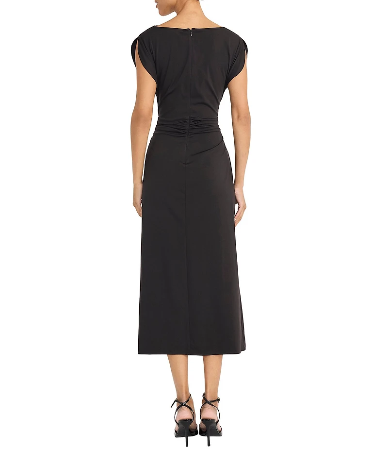 Maggy London Cowl Neck Spilt Sleeve Techno Jersey Midi Dress