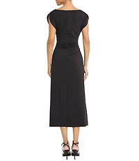 Maggy London Cowl Neck Spilt Sleeve Techno Jersey Midi Dress
