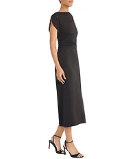 Maggy London Cowl Neck Spilt Sleeve Techno Jersey Midi Dress