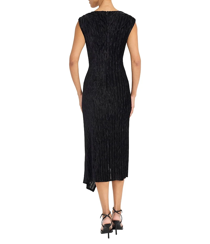 Maggy London Crinkled Velvet Sleeveless Draped Midi Dress
