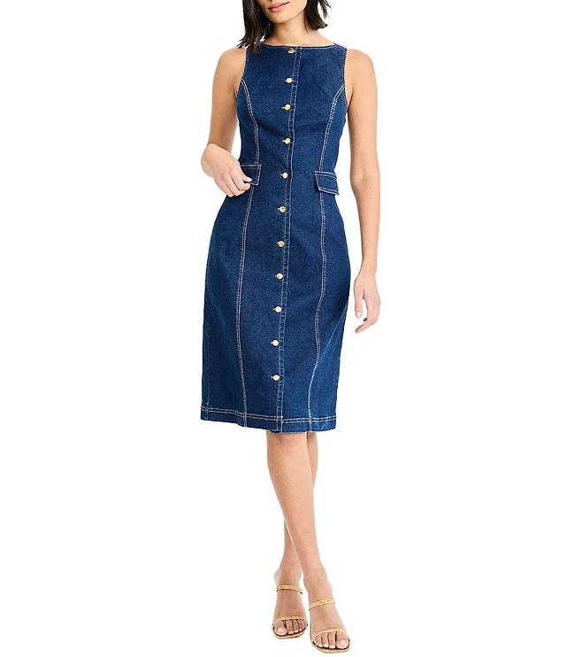 Maggy London Dark Denim Sleeveless Button Down Midi Dress at CoolSprings  Galleria in Franklin, TN