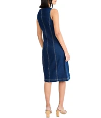 Maggy London Dark Denim Sleeveless Button Down Midi Dress