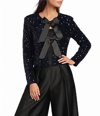 Maggy London Double Satin Bow Allover Sequin Velvet Jacket