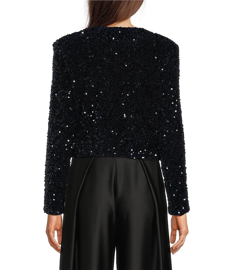 Maggy London Double Satin Bow Allover Sequin Velvet Jacket