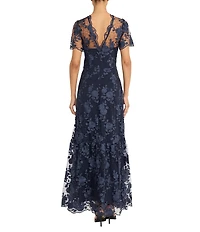 Maggy London Embroidered Mesh Floral Print A-Line Gown
