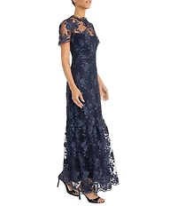 Maggy London Embroidered Mesh Floral Print A-Line Gown