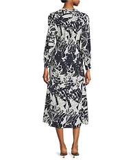 Maggy London Floral Print Crinkle Rayo V-Neck Button Front Midi Shirt Dress