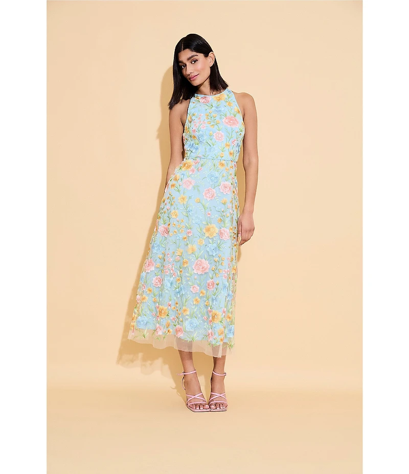 Maggy London Floral Print Halter Neck Midi Dress