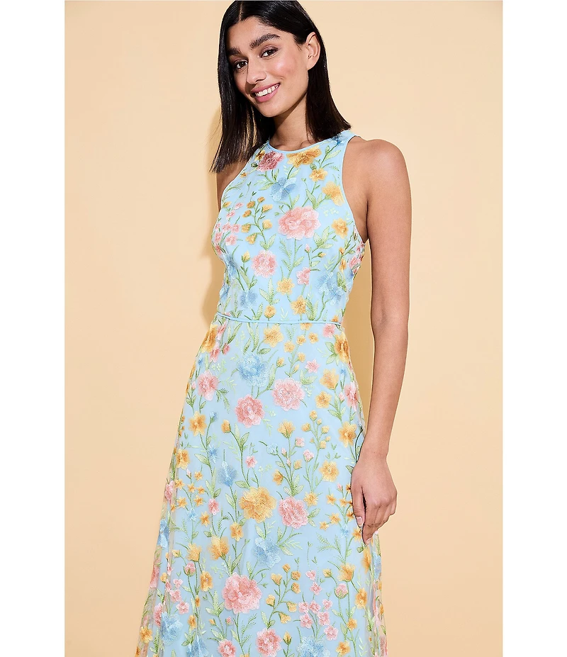 Maggy London Floral Print Halter Neck Midi Dress