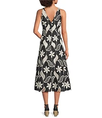 Maggy London Floral Print Sleeveless V-Neck Novelty Midi Dress