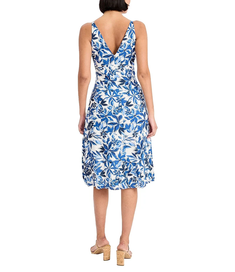 Maggy London Floral Print V Neck Sleeveless Dress
