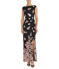 Maggy London Floral Sequin Print Mesh Sleeveless Dress